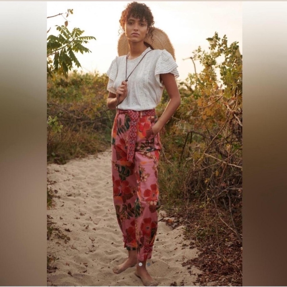 Farm Rio X Anthropologie Esperanza Floral Pink Pants size Small